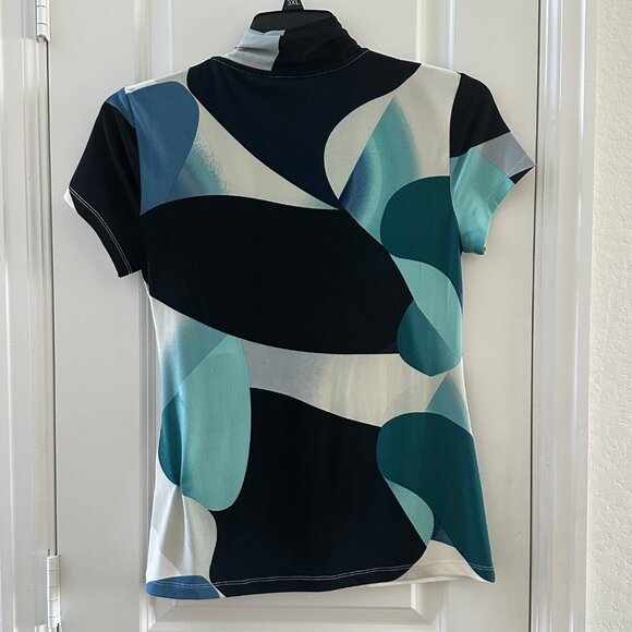 DKNY Womens Abstract Print Short Sleeve Wrap Top M - Picture 2 of 5